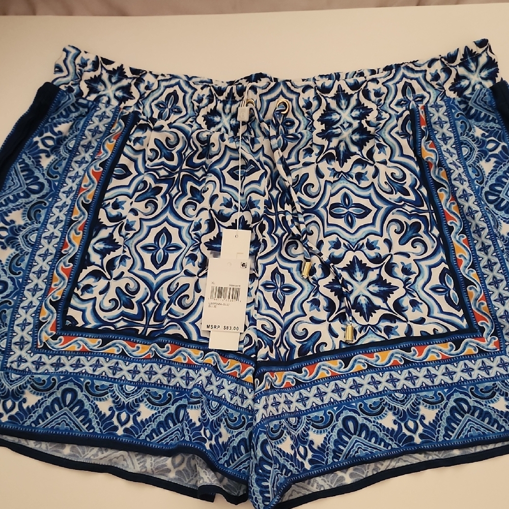LABLANCA RESORTWEAR Blue and White Patterned Women's Shorts Size XL